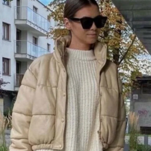 Zara Cropped Vegan Leather Puff Jacket 🤎 - Picture 3 of 6
